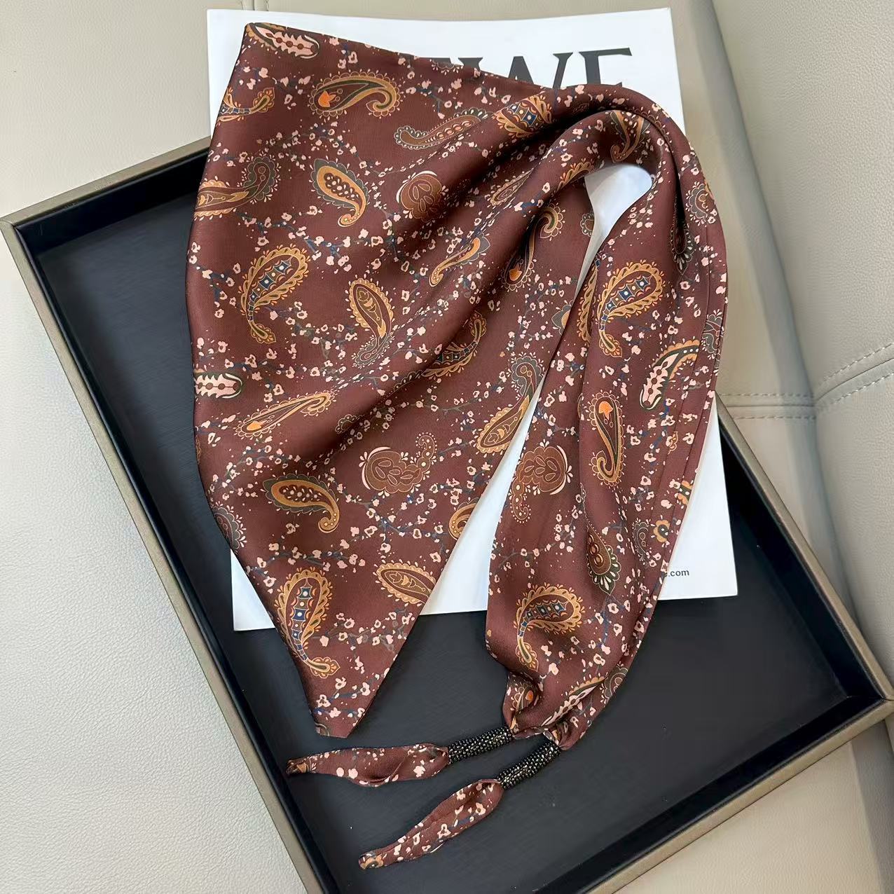 Chic Cashew Print Triangle Silk Scarf 6W6NSI242