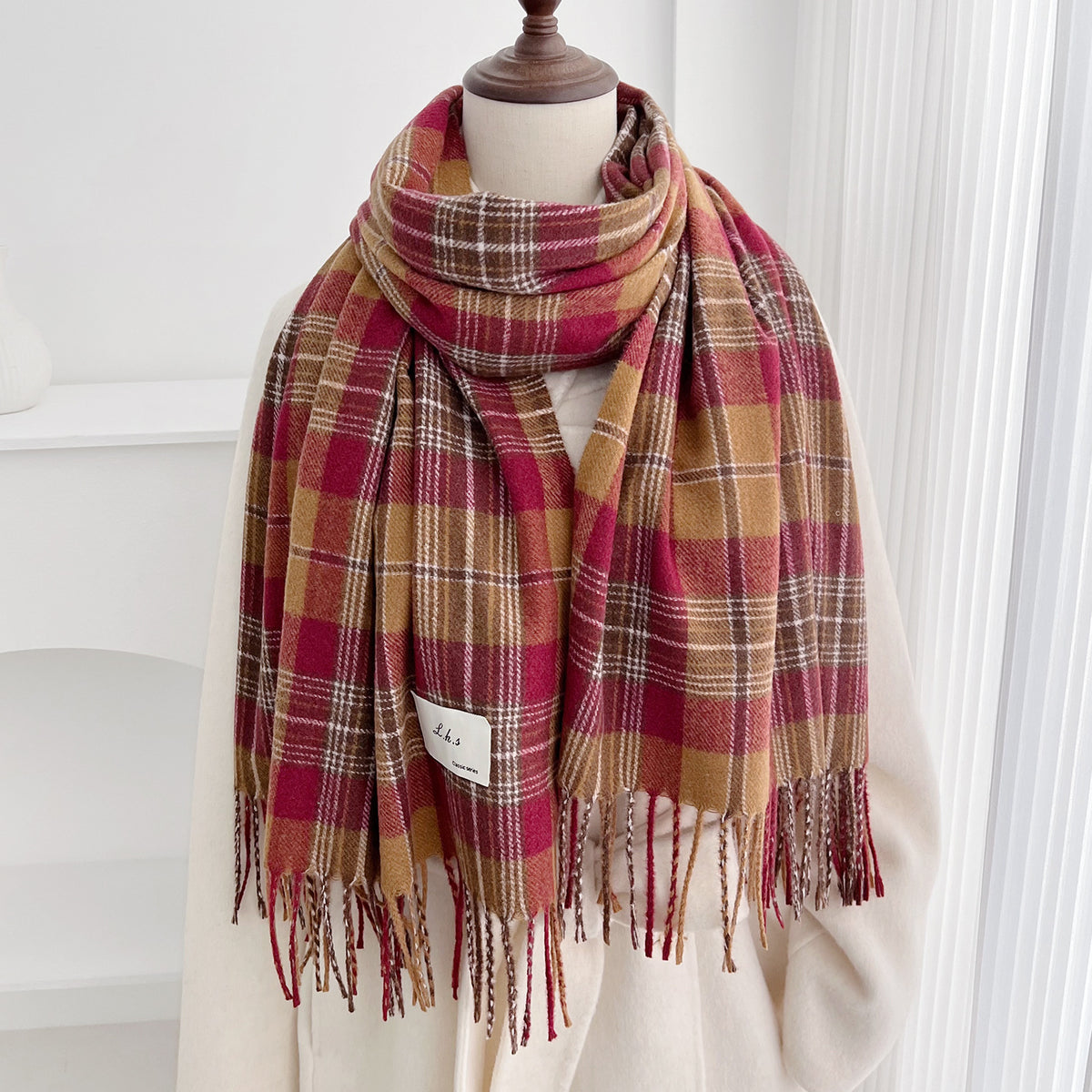 Plaid Tassel Shawl Scarf - DippedShop Wholesale - #2339