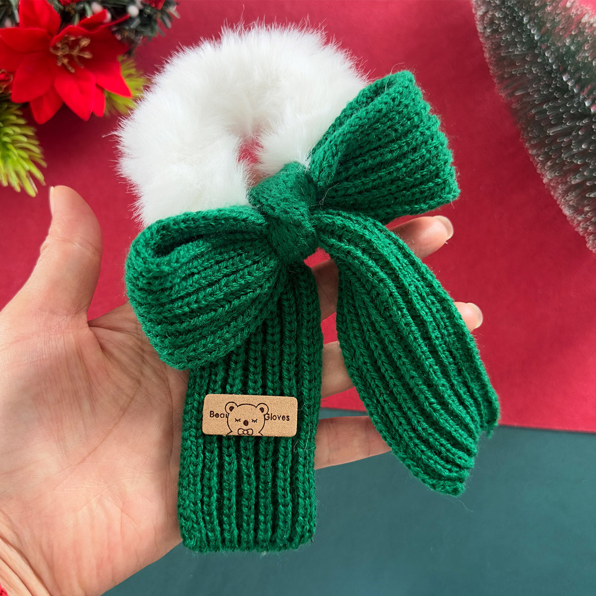 Christmas Knitted Plush Bow Holiday Hair Scrunchie 6W6HSR435