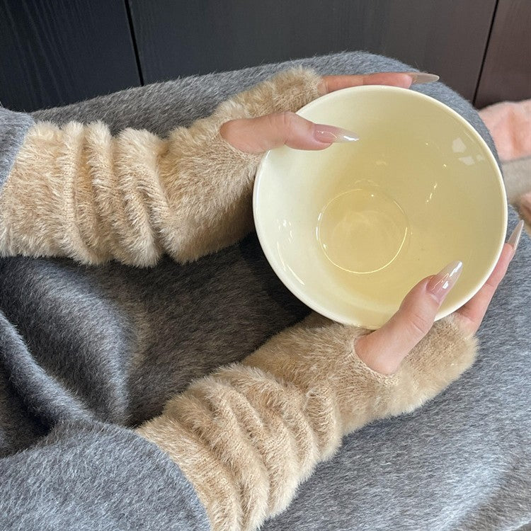 Long Faux Fur Fingerless Gloves - DippedShop Wholesale - #3203