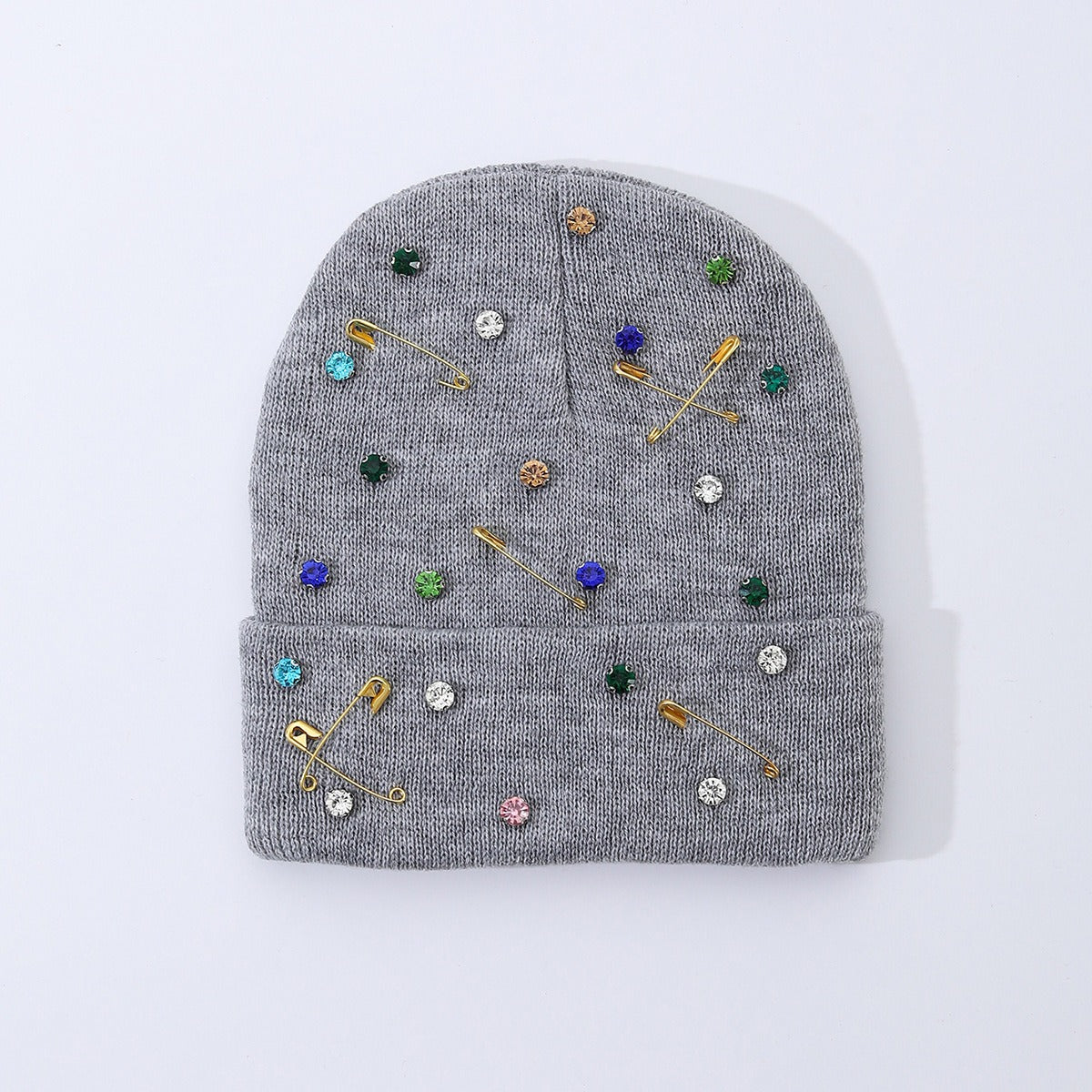 Rhinestone Safety Pin Beanie - DippedShop Wholesale - #7875
