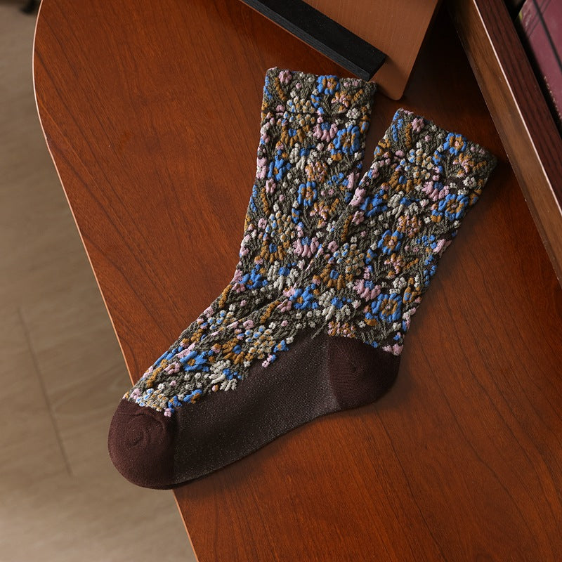 Floral Jacquard Crew Socks - DippedShop Wholesale - #5027