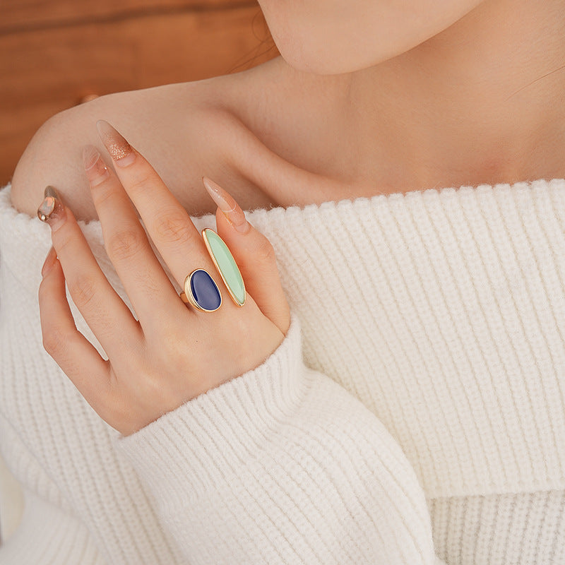Chunky Two Tone Enamel Teardrop Open Ring 6W6JRG363