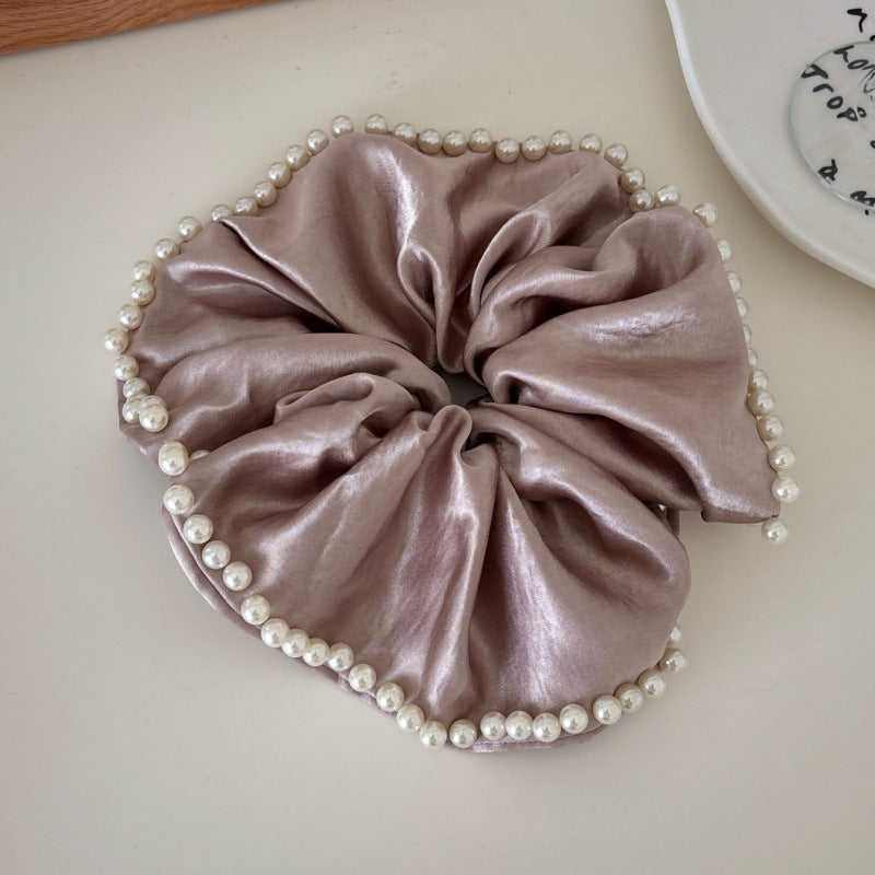 Elegant Pearl Ruffled Satin Hair Scrunchies MK2BW6W6HSR63