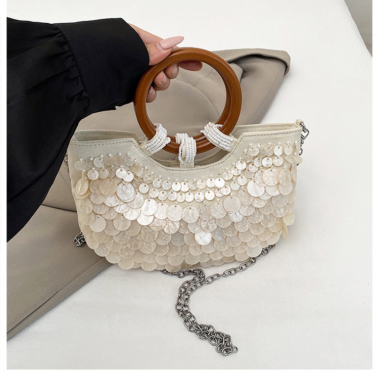 Handmade Shell Top Handle Evening Tote Bag 8BW6BBG421