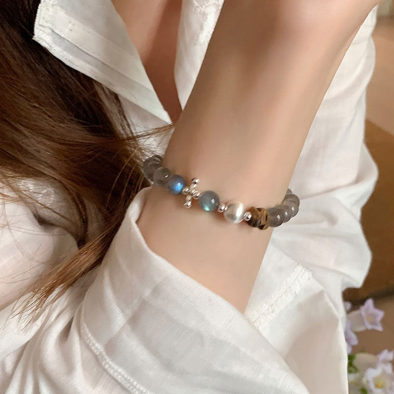 Minimalist Cat's Eye Stone Beaded Stretch Bracelet 6W6JBR343