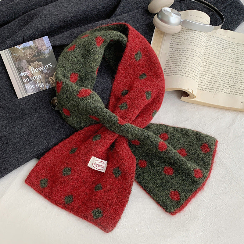 Polka Dot Color Block Cross Warm Knit Scarf 6W6NSC88