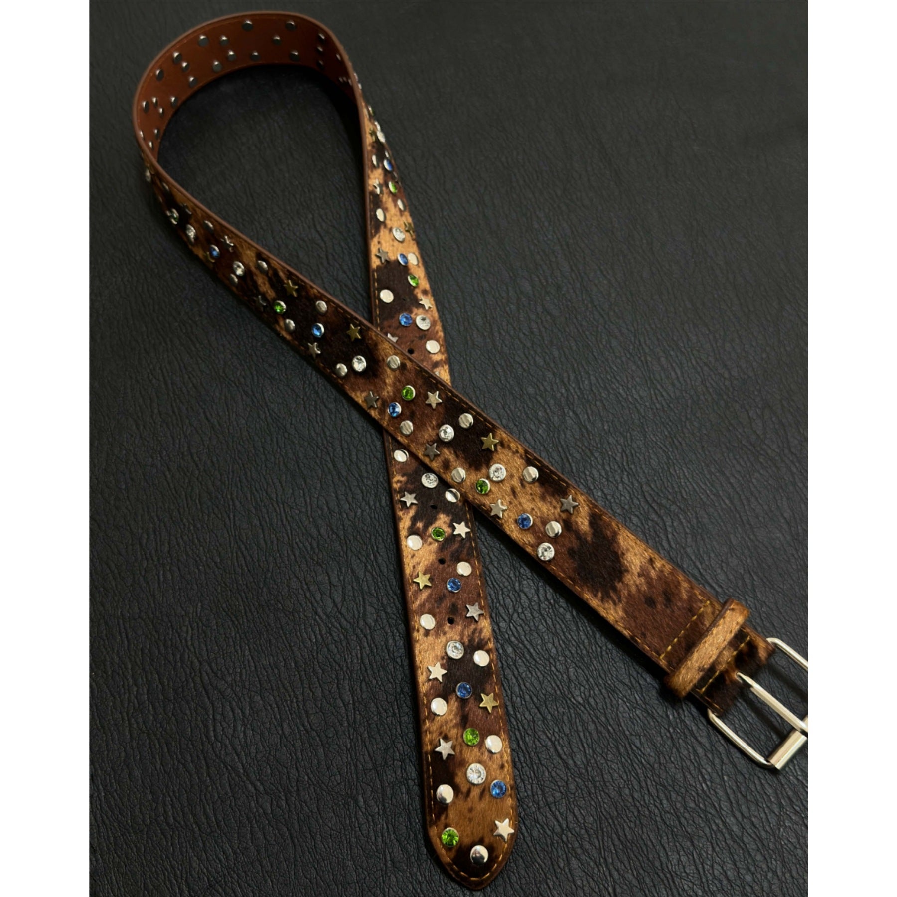 Retro Rhinestone Star Rivet Leather Cowgirl Belt 6W6JBT136