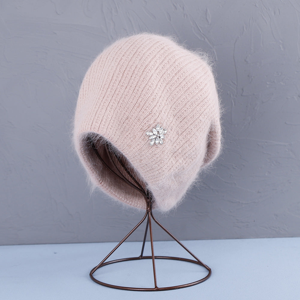 Rhinestone Solid Color Angora Knit Beanie 6W6HAT694