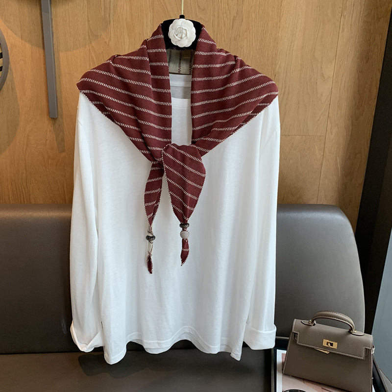 Striped Knit Triangle Scarf - DippedShop Wholesale - #8339