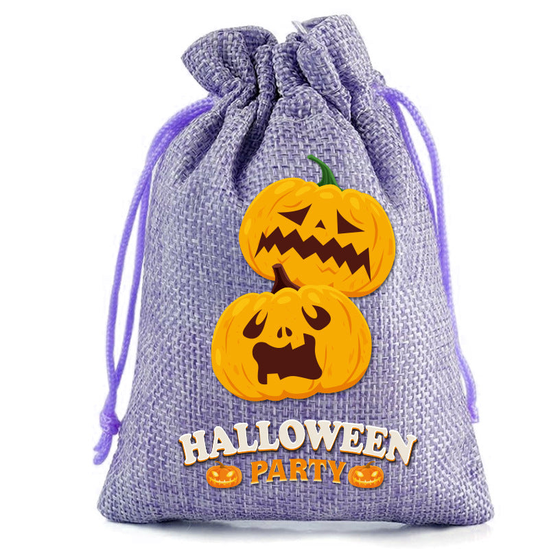 Halloween Cartoon Printed Burlap Drawstring Bags 6W10BBG1751