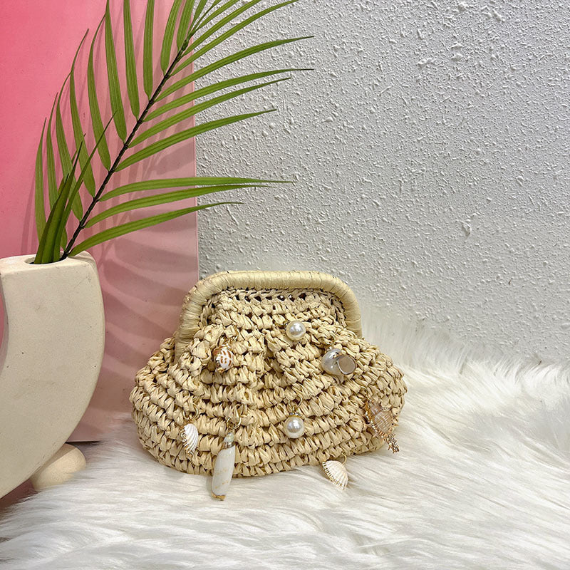Vintage Pearl Hand Made Straw Handbag 8CW6BBG512T