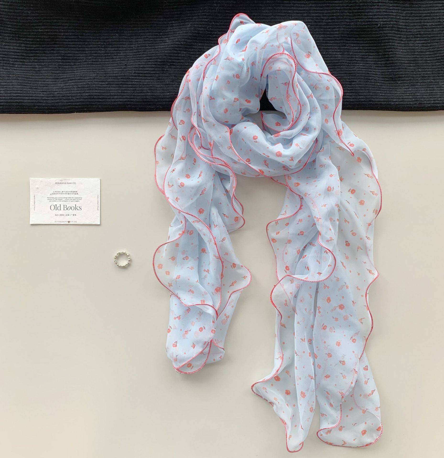 Sweet Floral Print Ruffled Silk Scarf 6W6NSI186