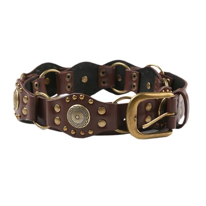 Boho Retro Western Cowgirl Wide Leather Belt 6W6JBT179
