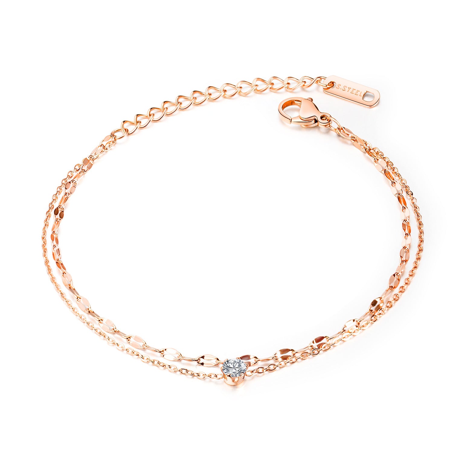 Minimalist Double Layer Sparking Rhinestones Chain Anklet 8ZA6JAB32L