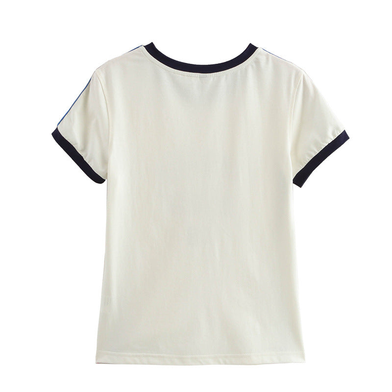 Round Neck Short Sleeve Striped Printed Top DP25D418