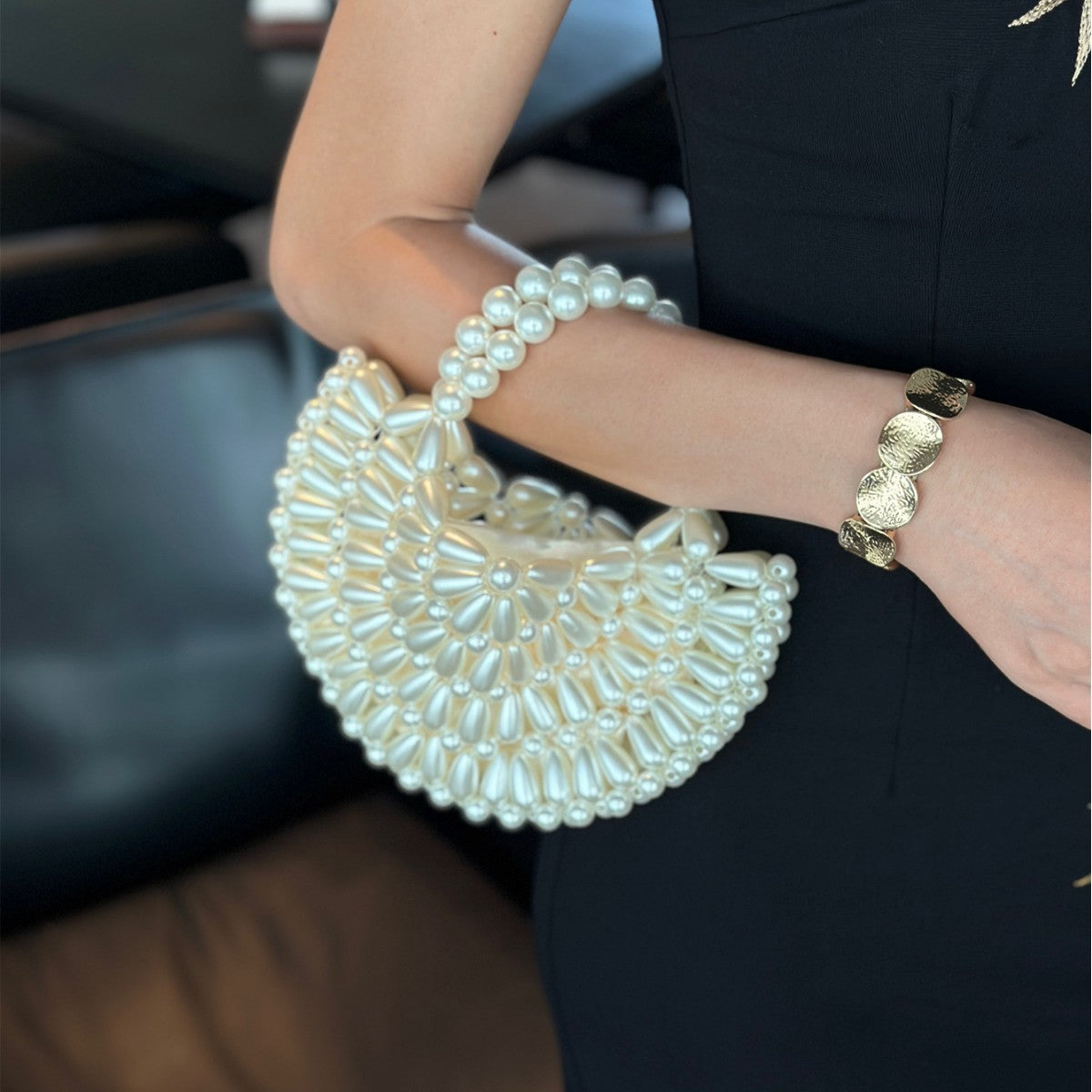 Mini Hand-Woven Pear Beaded Crescent Handbag 8CW6BBG504T