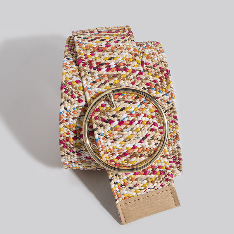 Boho-Style Solid Color Straw Weave Belt 6W6JBT205