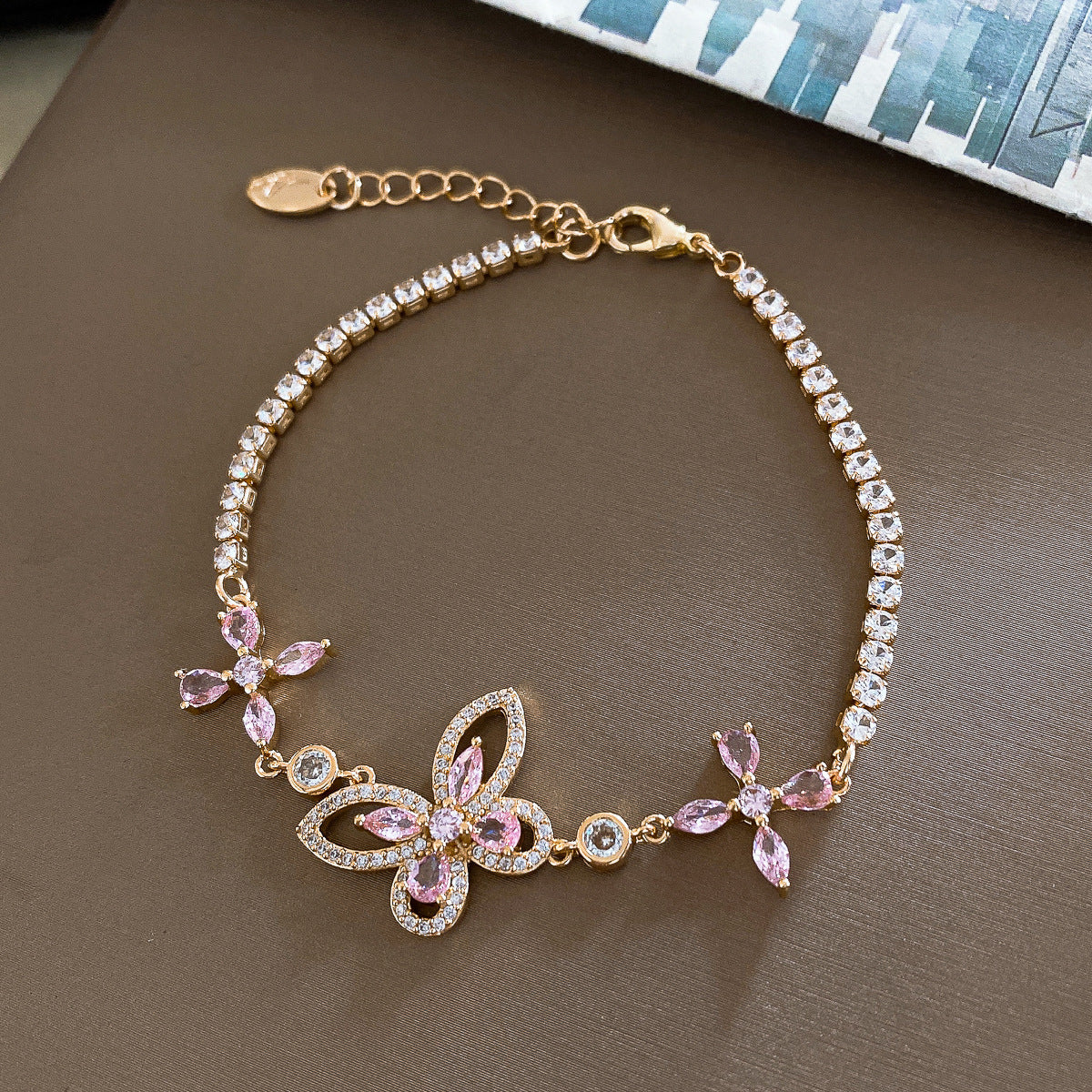 Vintage Butterfly Charm Cubic Zirconia Chain Bracelet 6W6JBR495