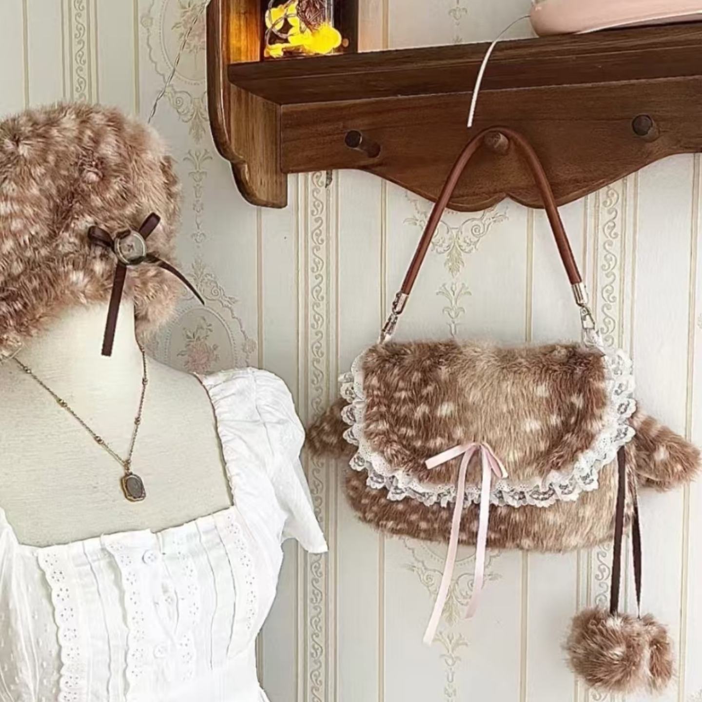 Cute Deer Ear Lace Ruffle Underarm Shoulder Bag 6W10BBG1997