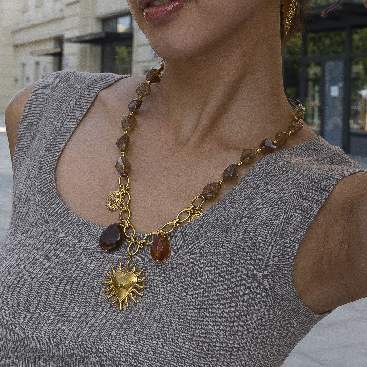 Boho Sacred Heart Beaded Necklace - DippedShop Wholesale - #2451