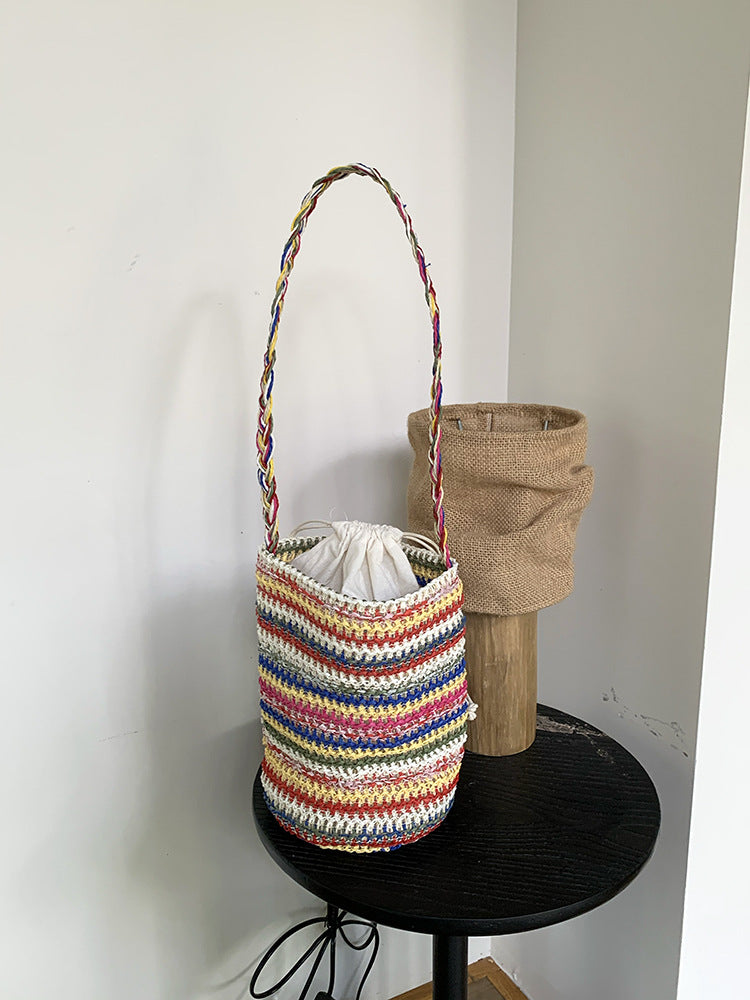 Boho-Style Multi Color Striped Woven Shoulder Bag 8CW6BBG524L