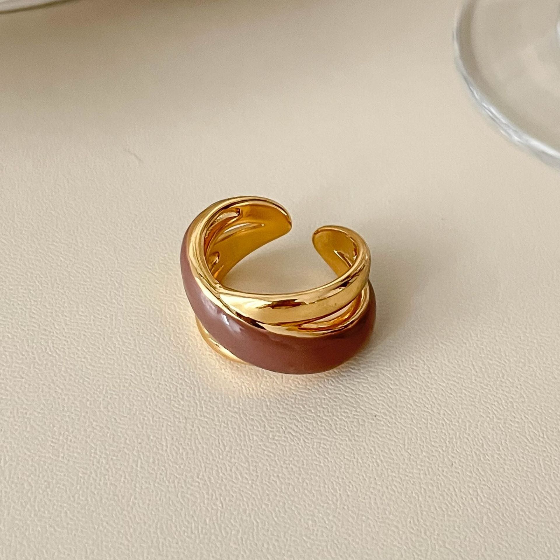 Stylish Gold Plated Diamond Open Ring 8ZA6JRG120T