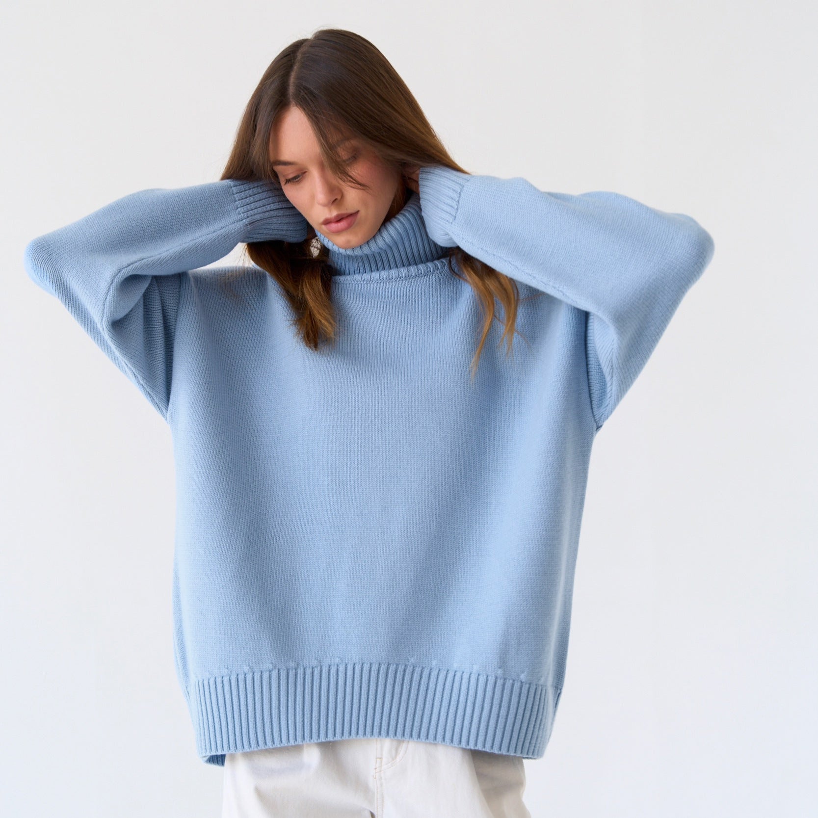 High Collar Loose Sweater - DippedShop Wholesale - #2355