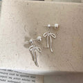 Pearl Bow Tassel Stud Earrings - DippedShop Wholesale - #0371