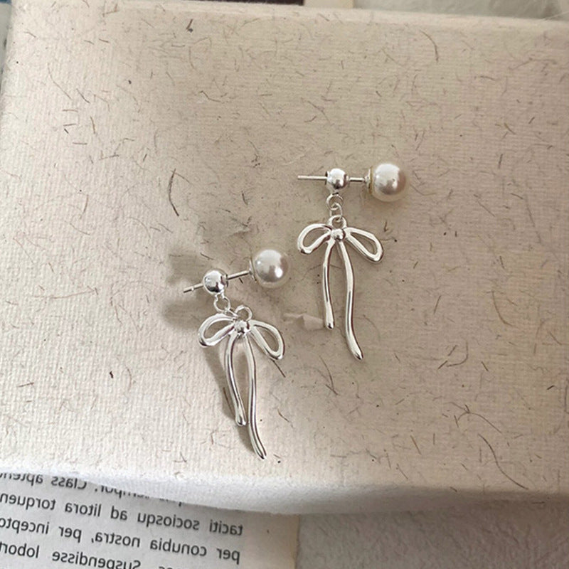 Pearl Bow Tassel Stud Earrings - DippedShop Wholesale - #0371