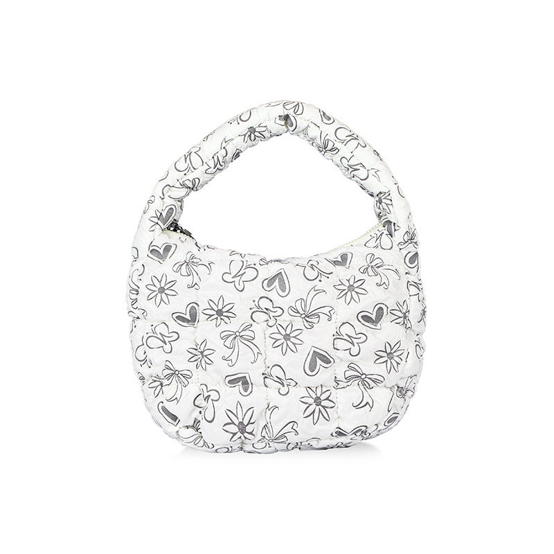 Cute Heart Flower Print Ruched Puffer Handbag 6W10BBG1804