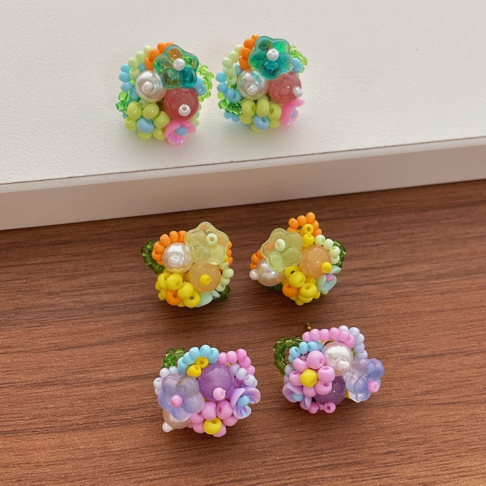 Dopamine Multi-Color Beaded Flower Stud Earrings 6W6JER601