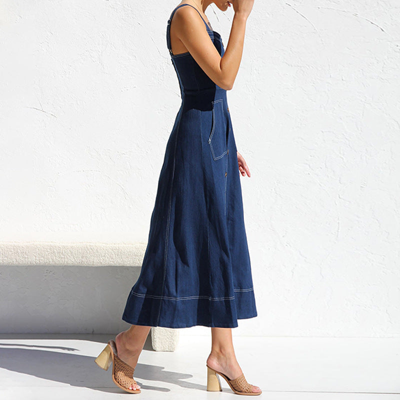 Casual Sleeveless Distressed Denim Maxi Dress DP25E840