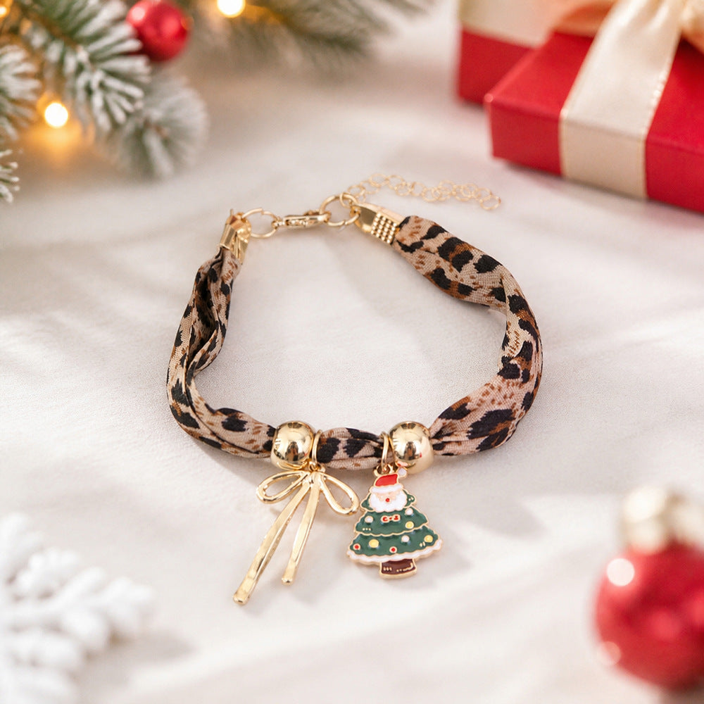 Christmas Santa Claus Charm Leopard Print Bracelet 6W6JBR655