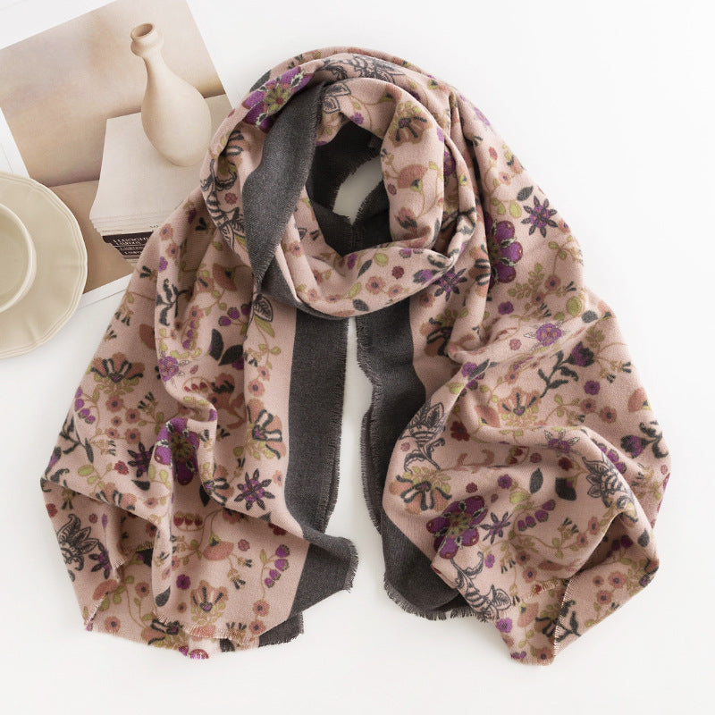 Vintage Floral Print Cashmere Feel Scarf 6W6NSW286