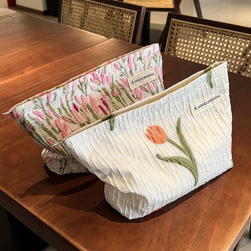 Sweet Tulip Jacquard Ruffled Style Makeup Bag MK2BW6S10BOB65