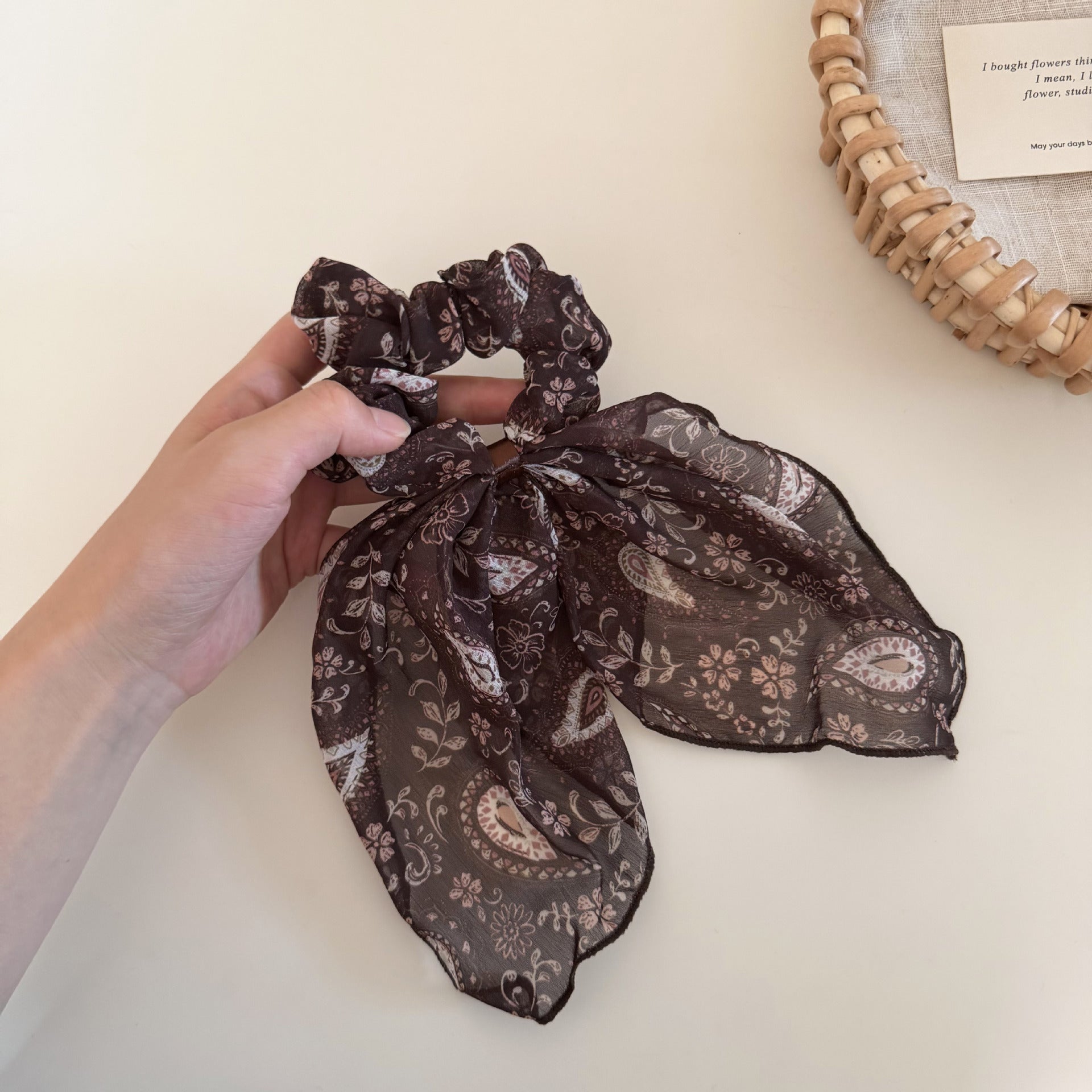 Vintage Flower Print Bow Elastic Scrunchies MK2BW6W6HSR69