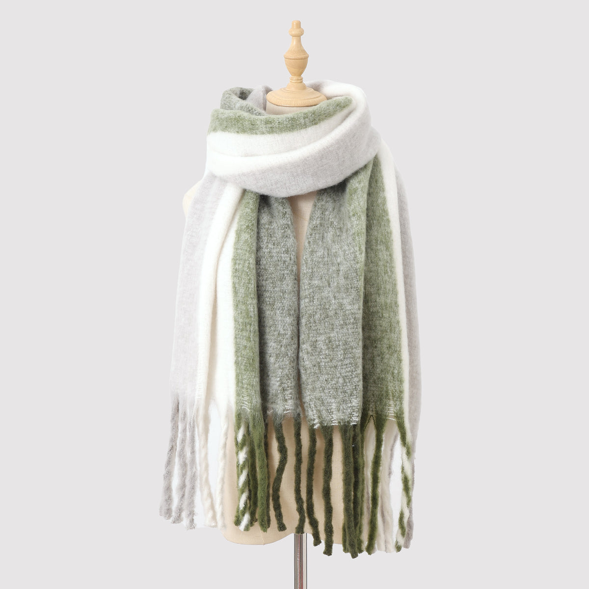 Striped Mohair Tassel Scarf - DippedShop Wholesale - #5731