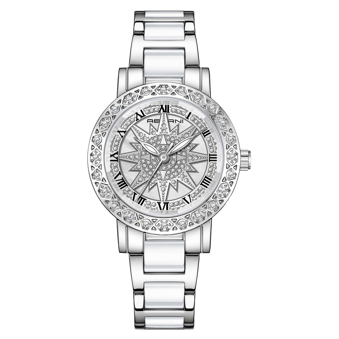 Trendy Starburst Pattern Diamond Quartz Wrist Watch MK2SSAS6W6JWA18