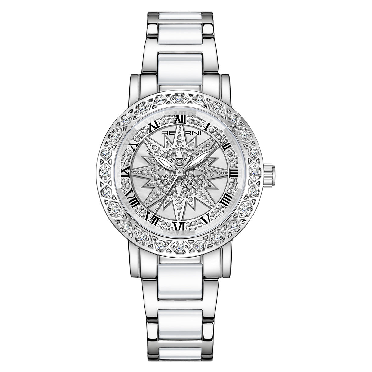 Trendy Starburst Pattern Diamond Quartz Wrist Watch MK2SSAS6W6JWA18