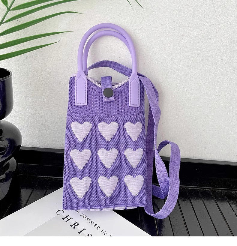 Cute Heart Print Knit Crossbody - DippedShop Wholesale - #9635