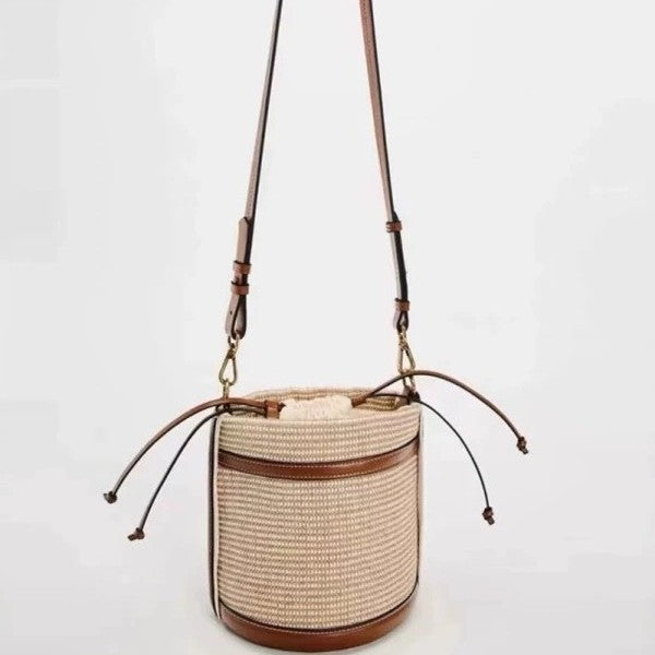 Simple Color Contrast Woven Bucket Crossbody Bag 6W10BBG2354