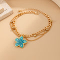 Gold Plated Blue Flower Pendan - DippedShop Wholesale - #1347
