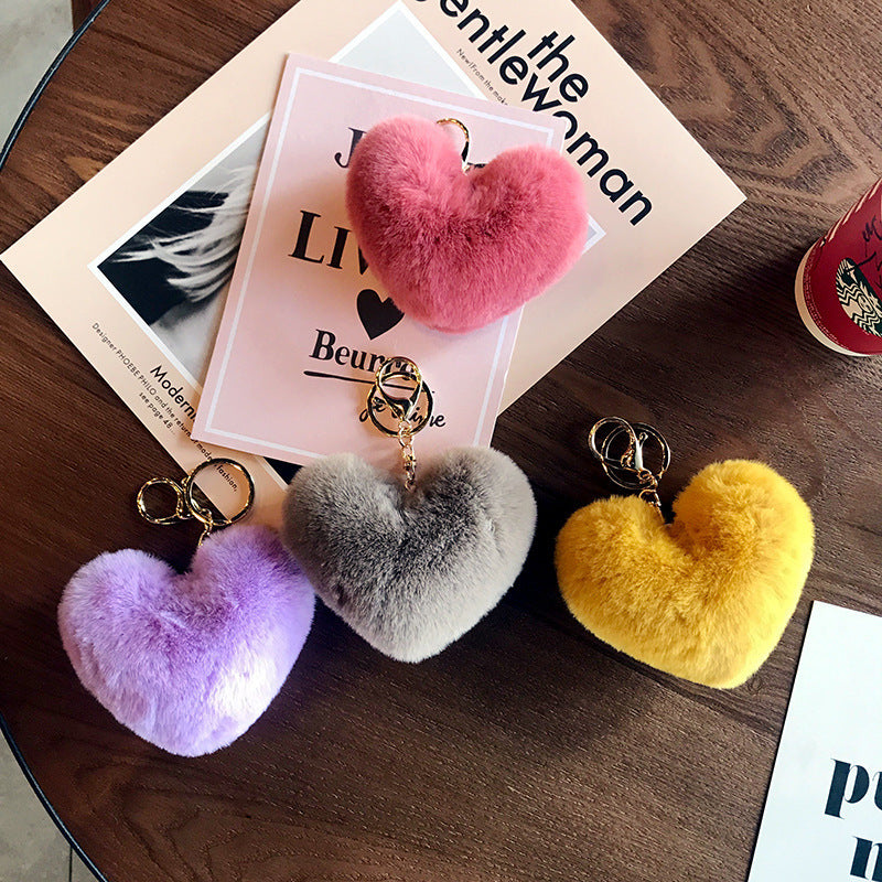 Faux Fur Heart Keychain - DippedShop Wholesale - #5219
