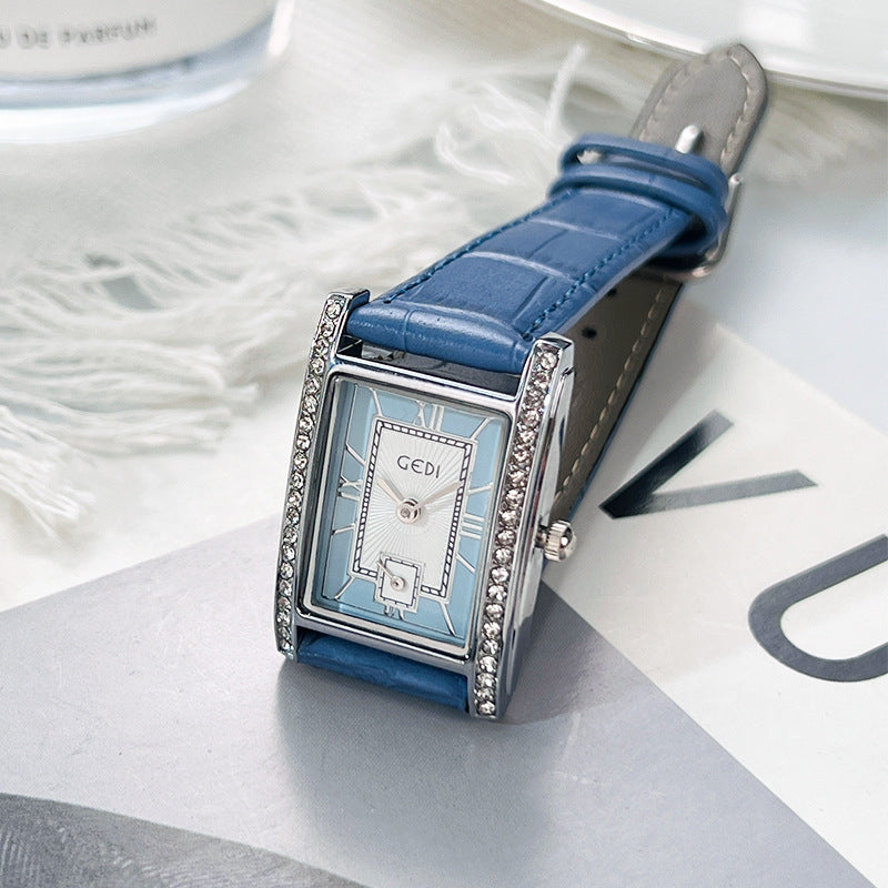 Vintage Rhinestone Square Dial Leather Strap Quartz Watch MK2SSAS6W6JWA07