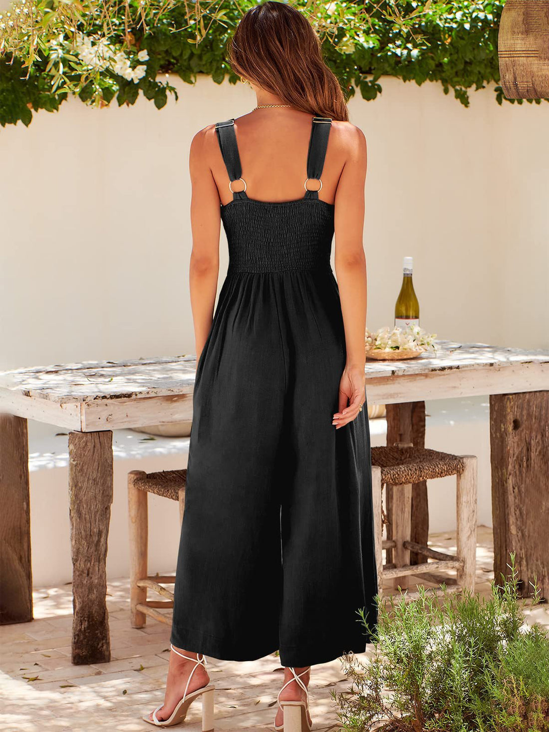 V-Neck Solid Color Straight Leg Jumpsuit DP25B837