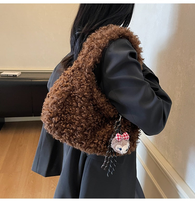 (No Bag Charm)Minimalist Faux Shearling Shoulder Bags 6W10BBG1880