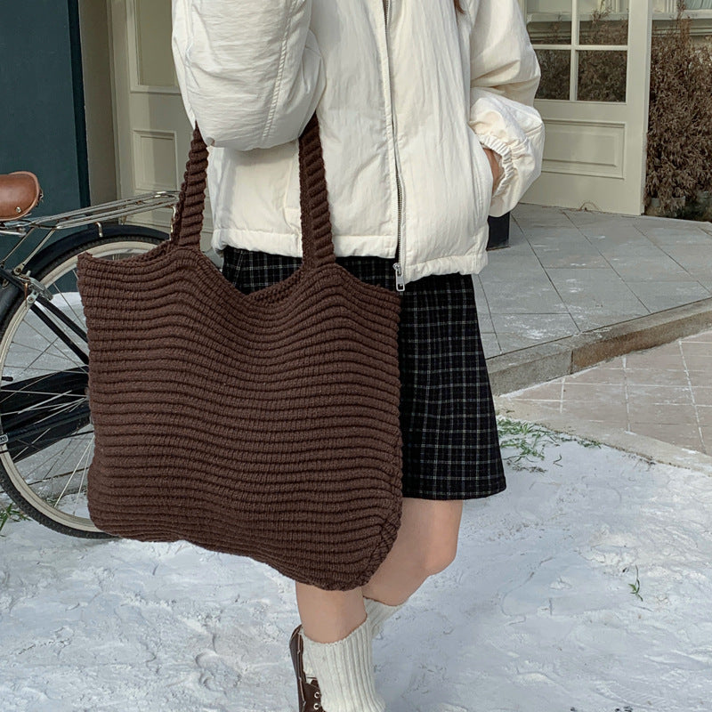 Casual Ribbed Knitted Shoulder Bag 6W10BBG1792