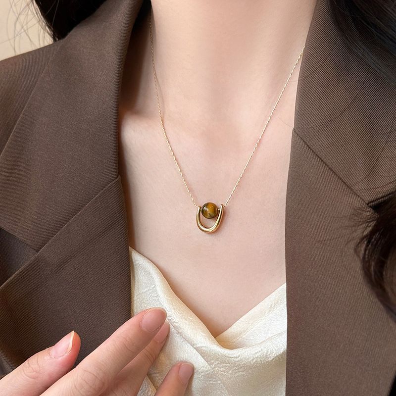 Vintage Irregular Tiger Eyes Stones Necklace 6W6JNC909