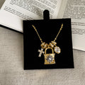 Elegant Lock Pendant Zirconia Tassel Necklace 6W6JNC677